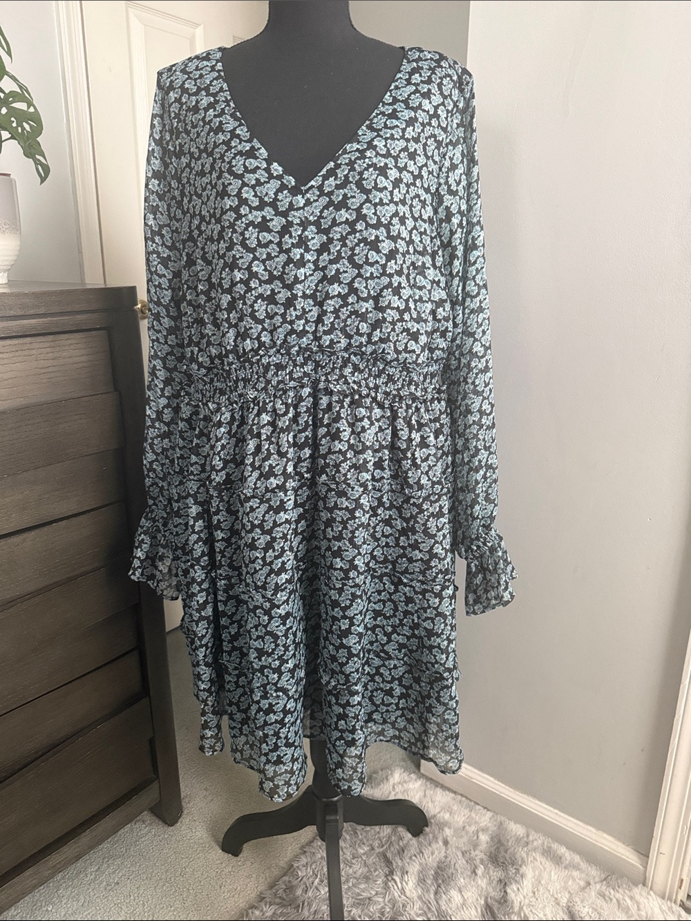 torrid Black Dress with Light greenish/blue Floral Midi